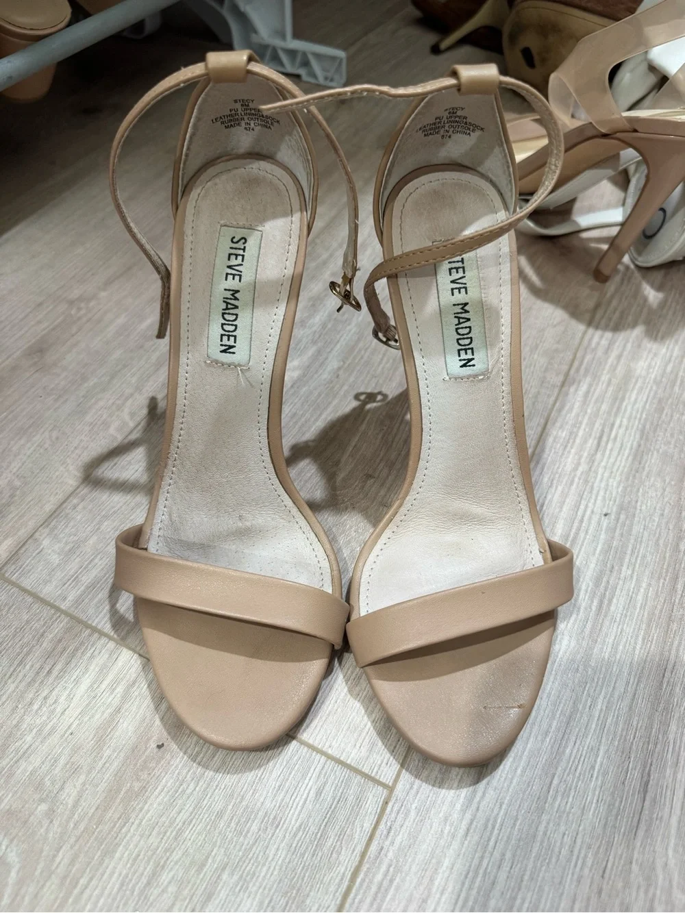 Steve Madden Beige Ankle-Strap Heeled Sandals